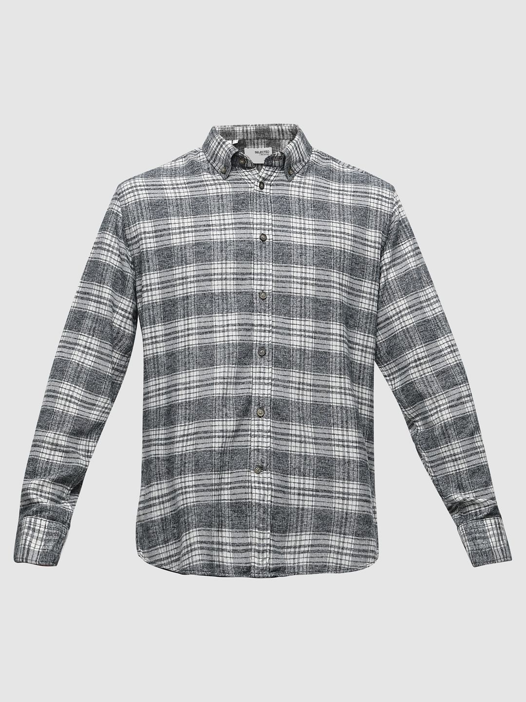 メンズウェア PREMIUM FLANNEL CHECK L/S SHIRT GRAY Buy Grey Flannel Check Full Sleeves Shirt for Men Online