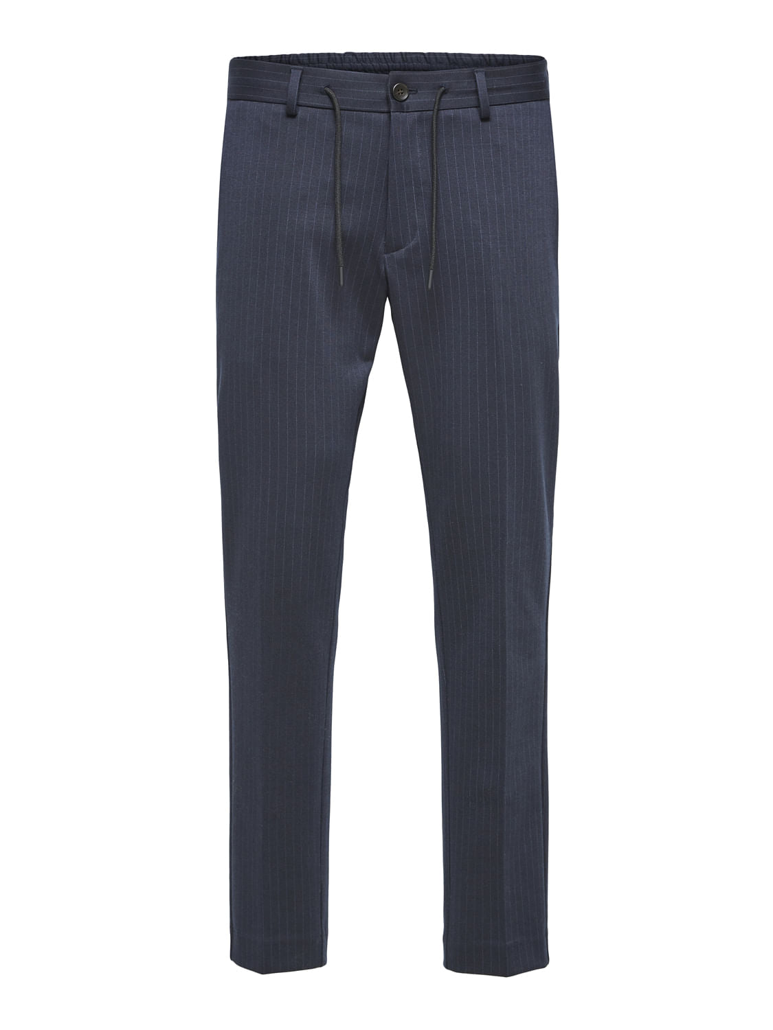 Navy Blue Mid Rise Striped Trousers