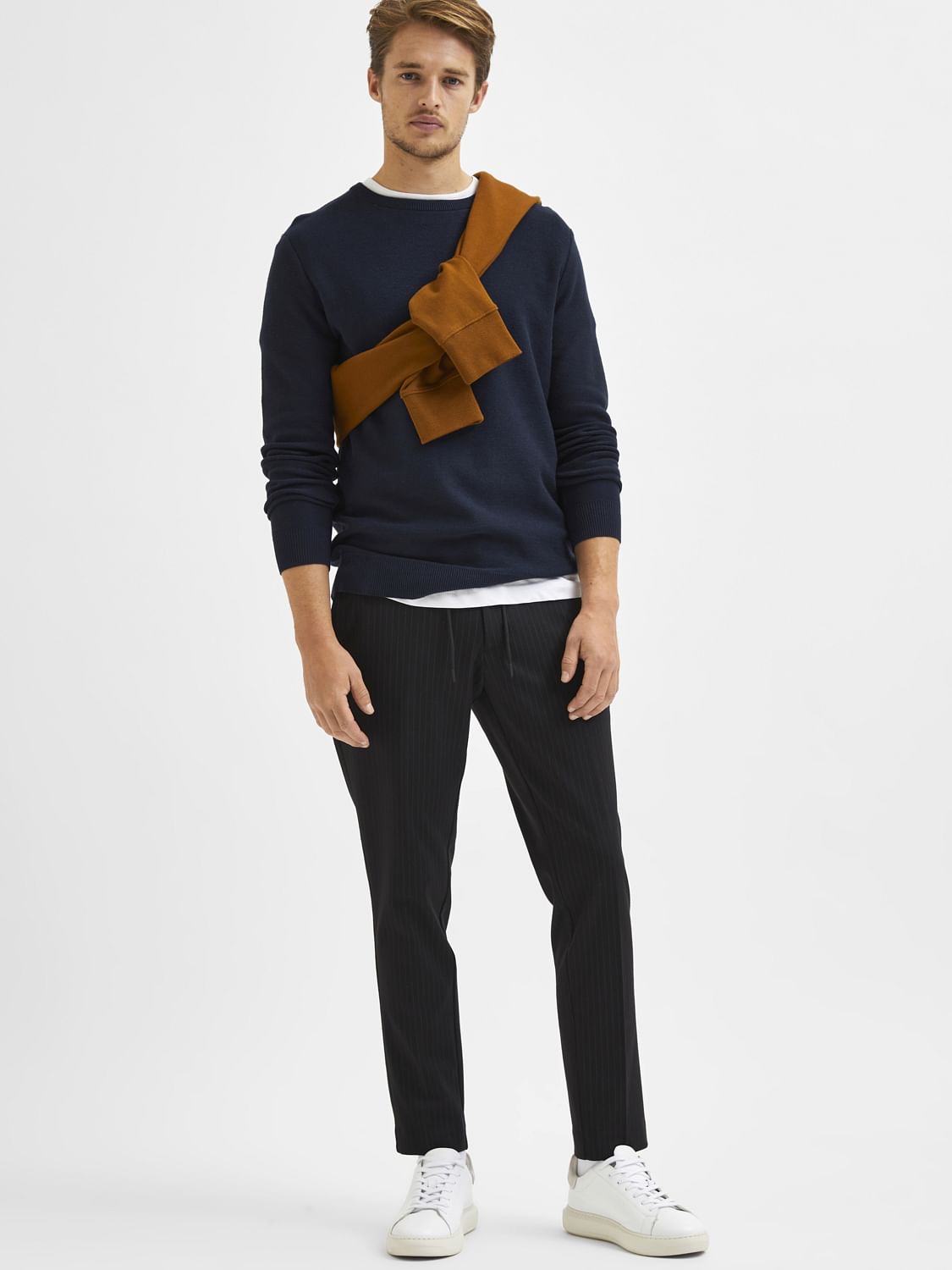 Black Mid Rise Striped Trousers