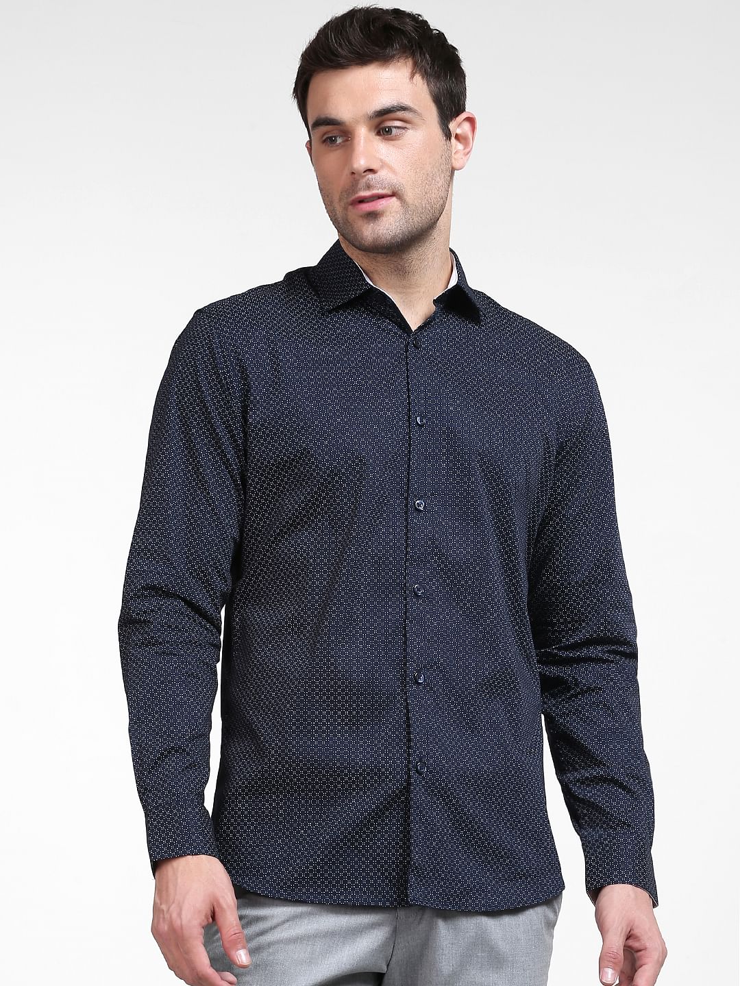 Blue Printed Full Sleeves Shirt