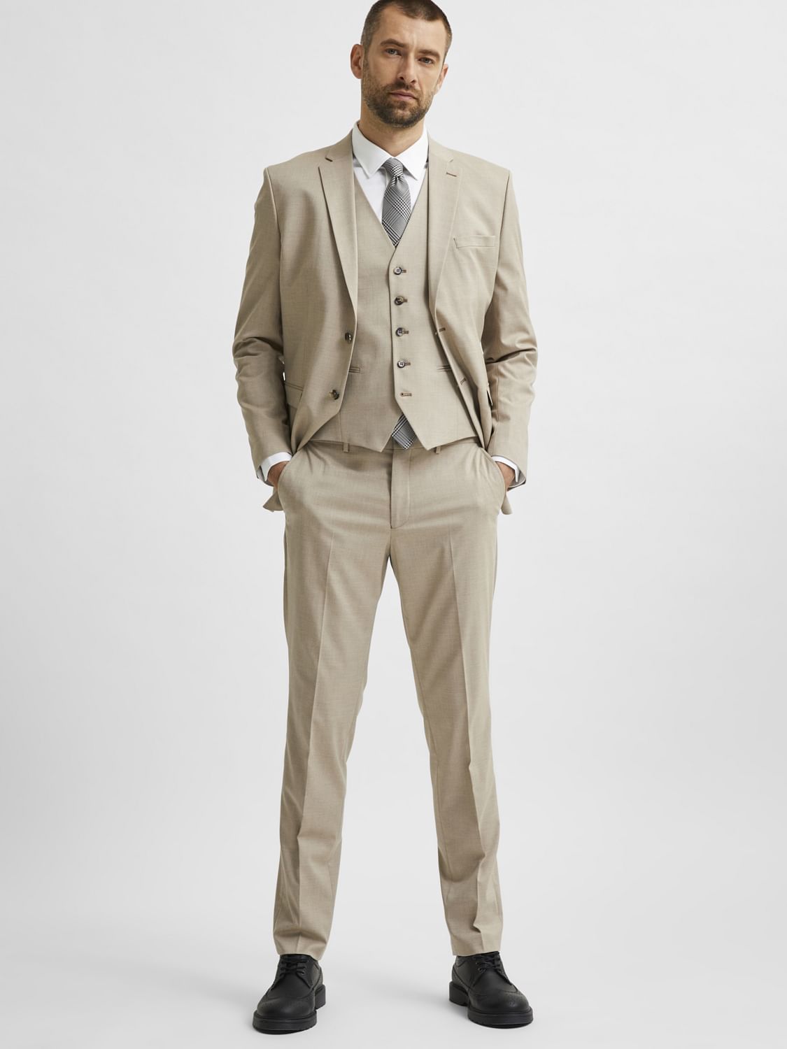 Beige Slim Fit Trousers