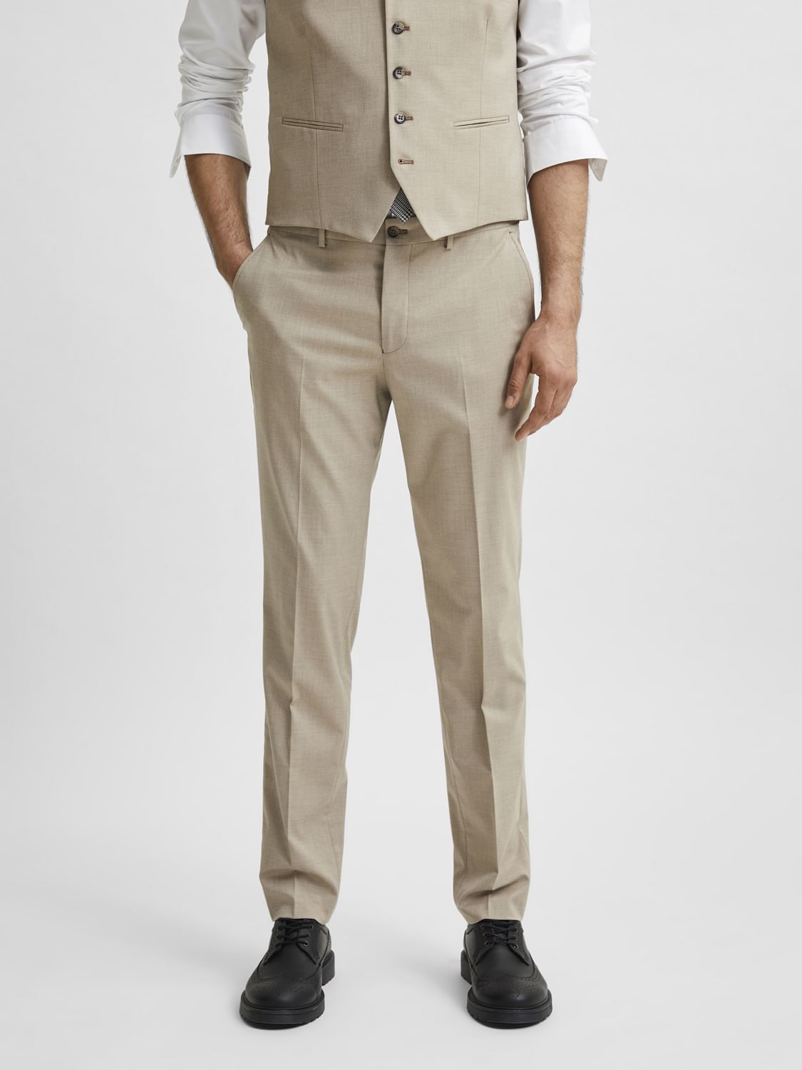 Beige Slim Fit Trousers