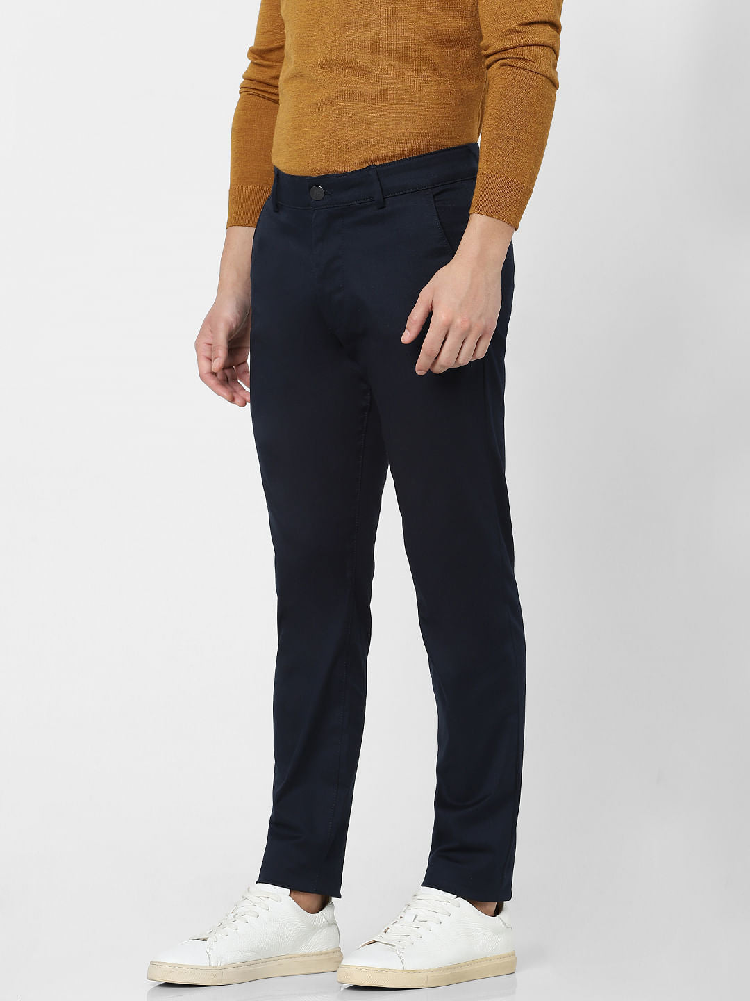 Navy Blue Mid Rise Slim Fit Pants