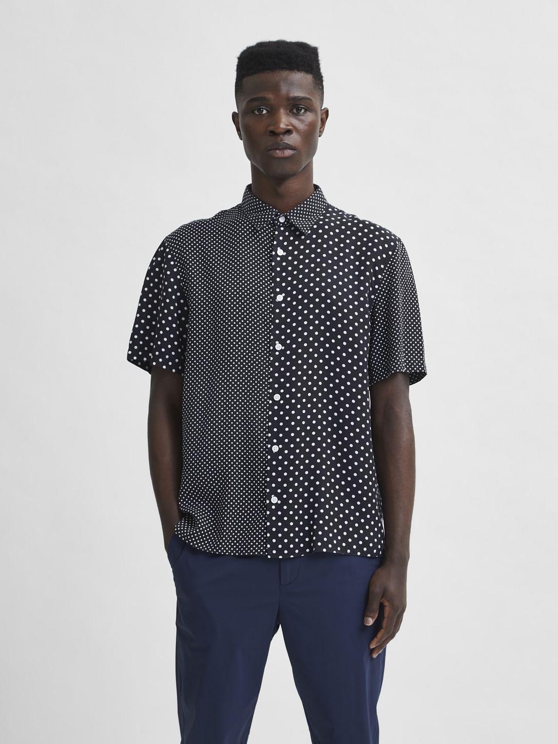 Black Dotted Half Sleeves Shirt