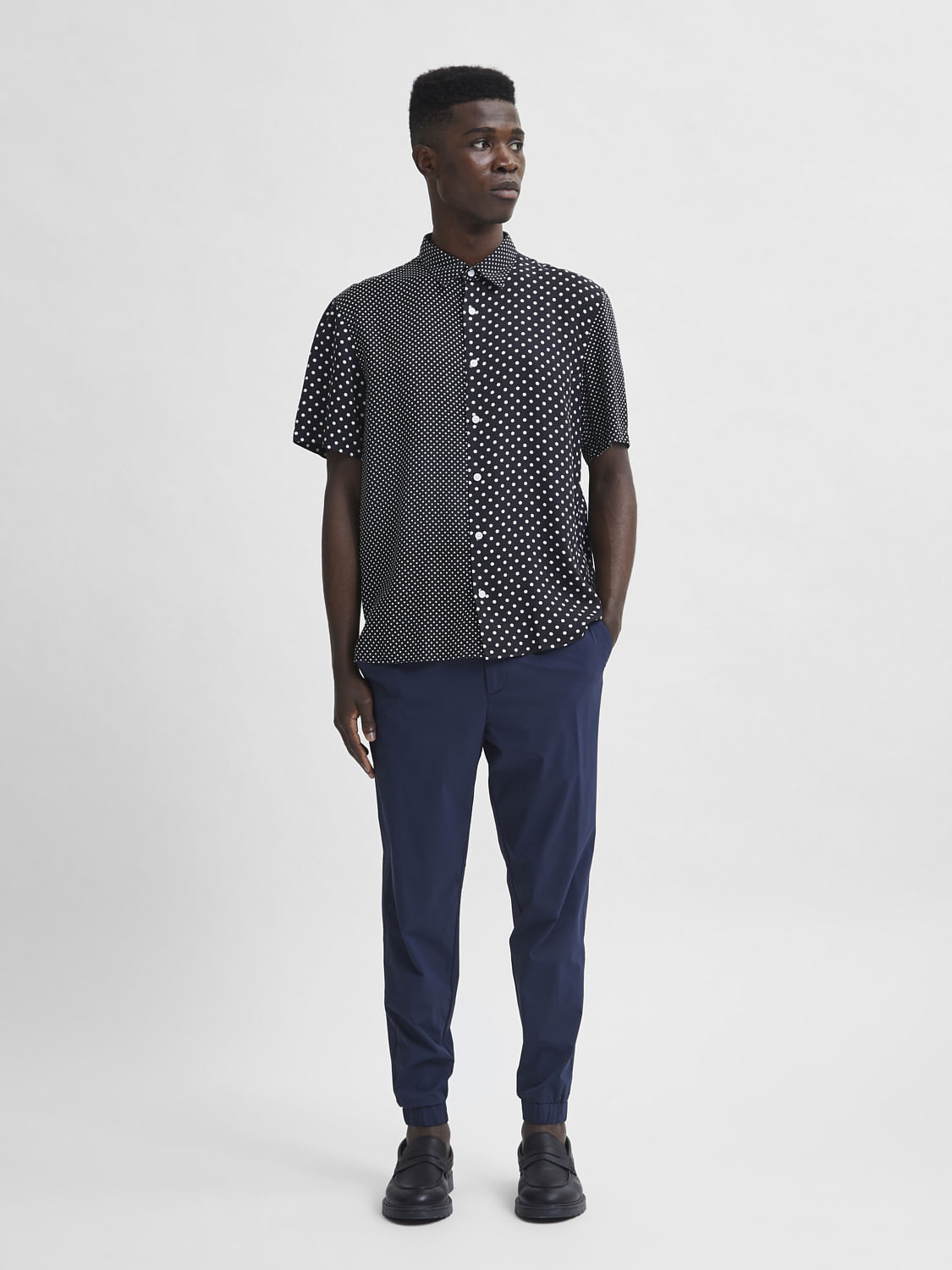 Black Dotted Half Sleeves Shirt