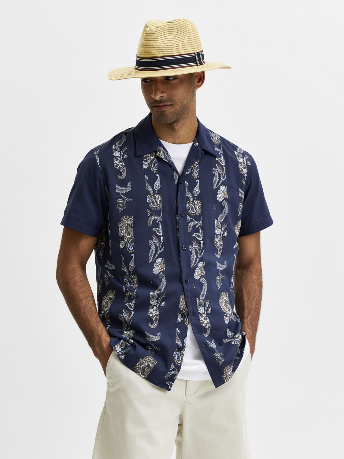 Blue Paisley Print Half Sleeves Shirt