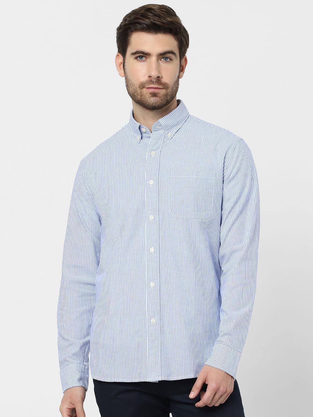 Blue Striped Full Sleeves Shirt