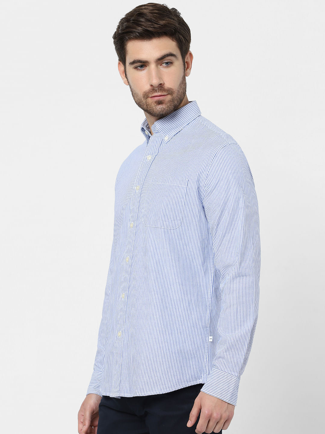 Blue Striped Full Sleeves Shirt