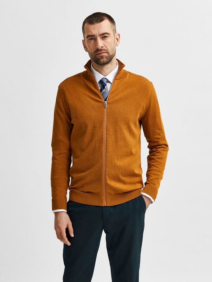 Brown Turtleneck Zip Up Cardigan