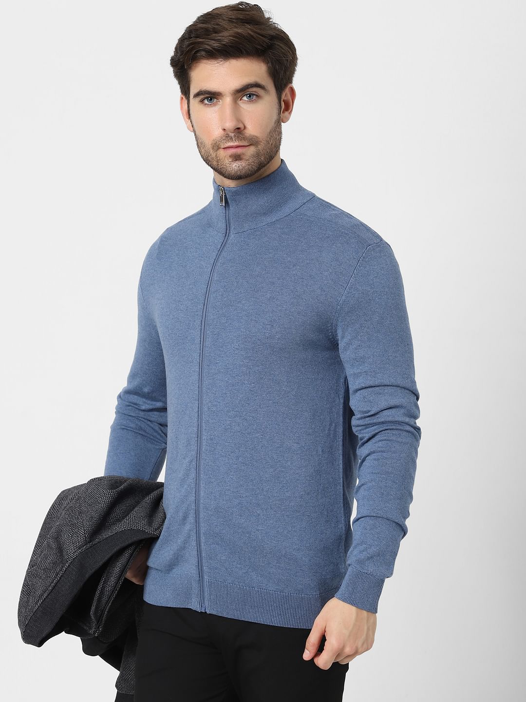 Blue Turtle Neck Zip Up Cardigan