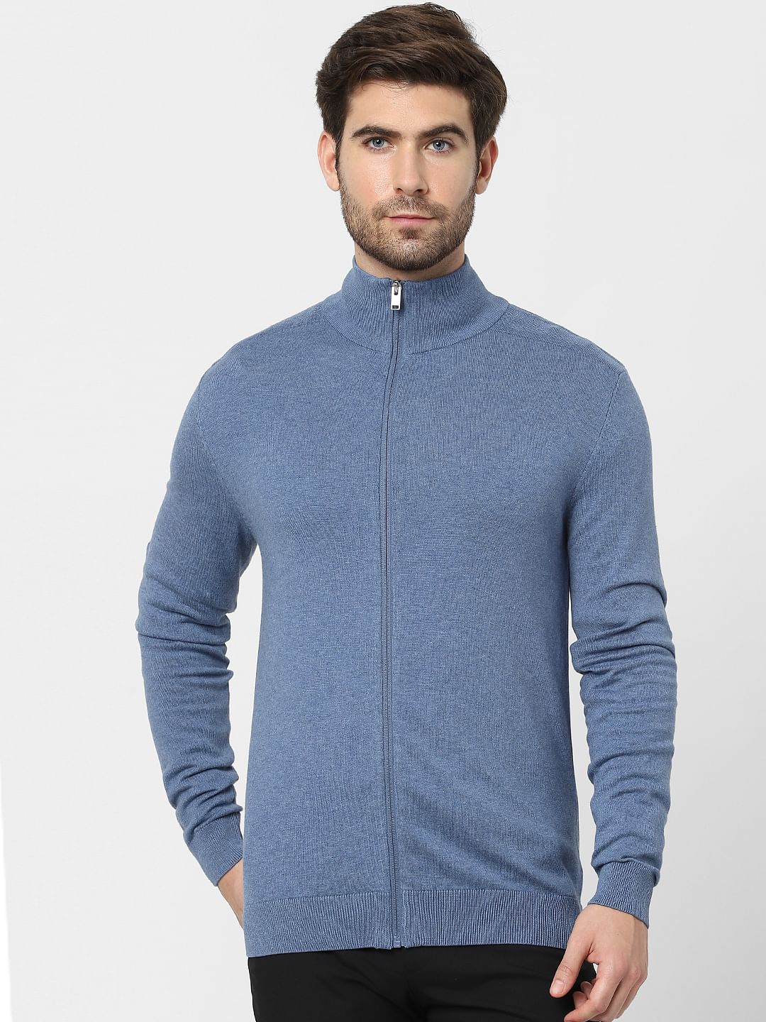 Blue Turtle Neck Zip Up Cardigan
