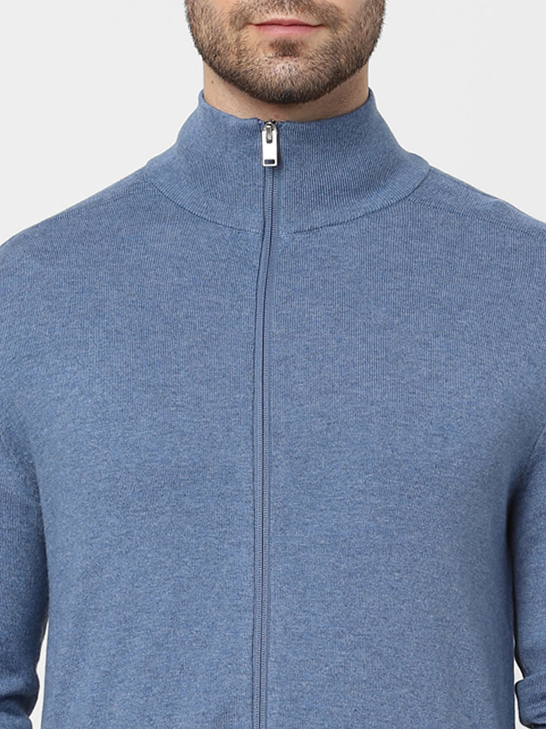 Blue Turtle Neck Zip Up Cardigan