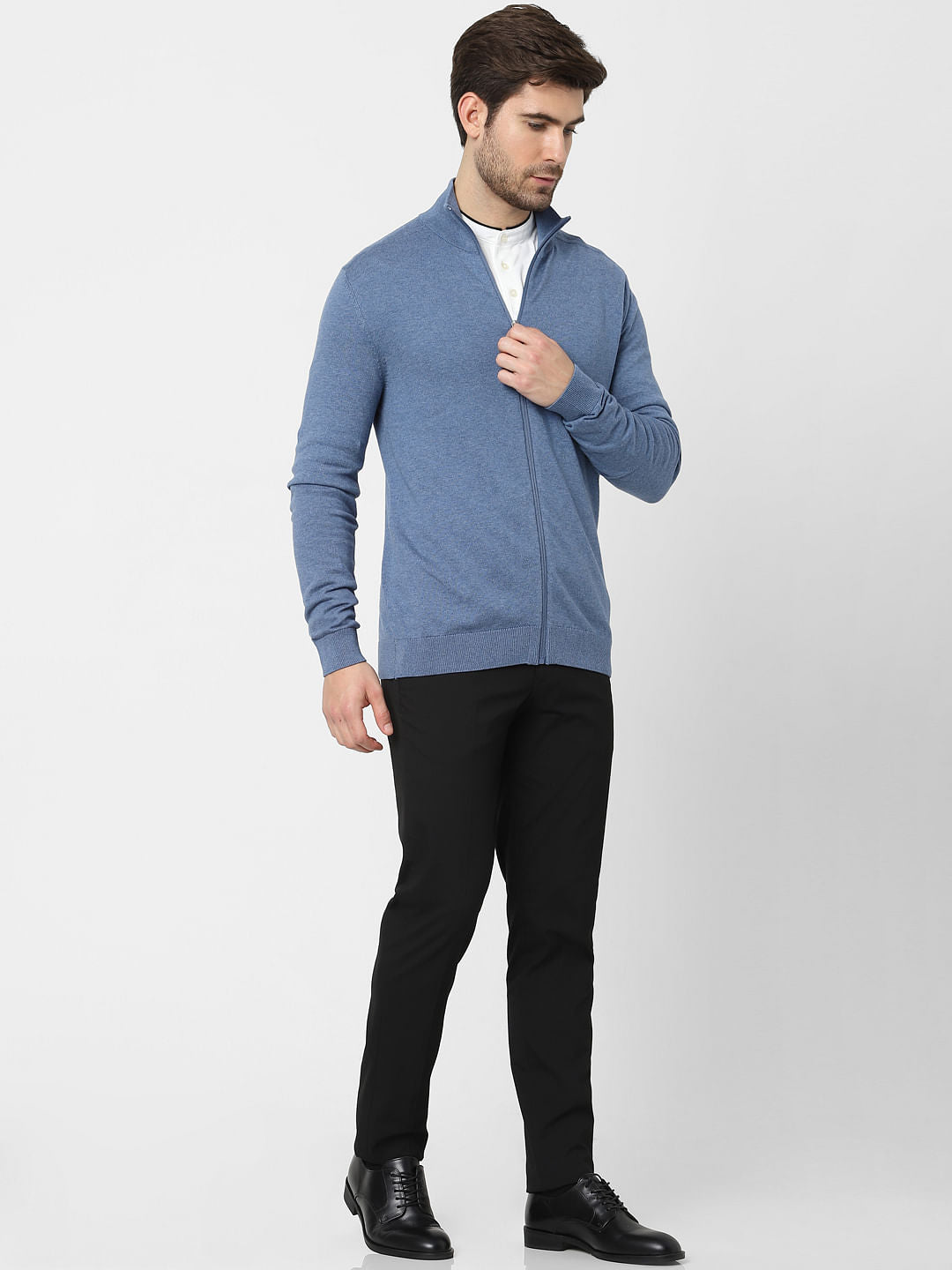 Blue Turtle Neck Zip Up Cardigan