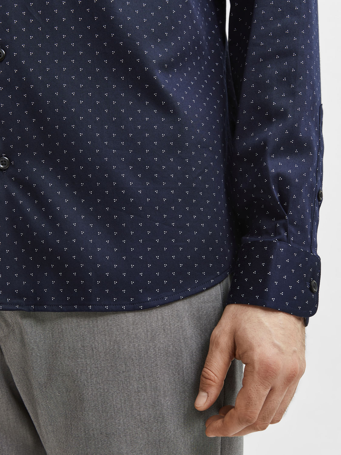 Navy Blue Printed Full Sleeves Shirt