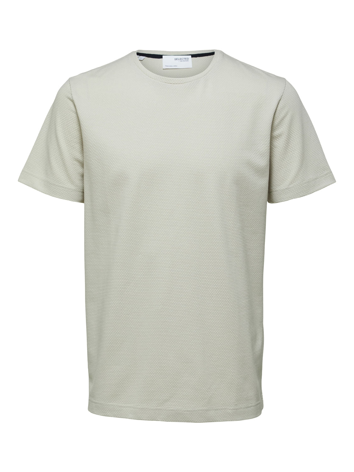 Light Beige Self-Design Crew Neck T-Shirt