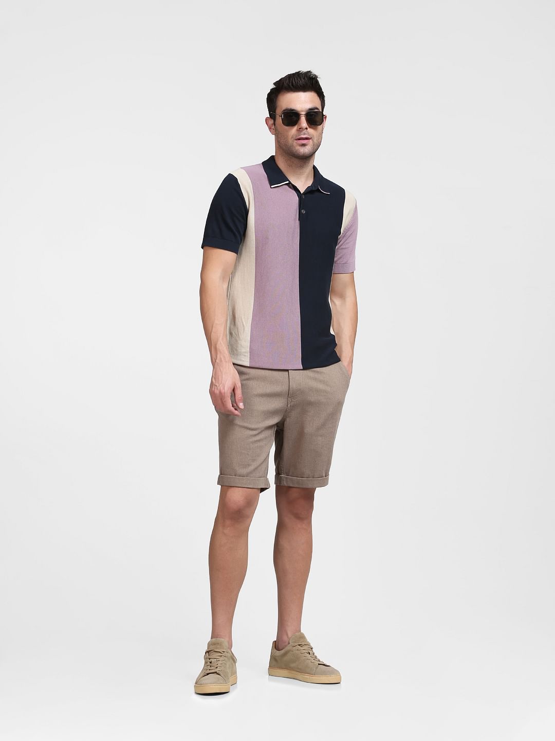 Beige Solid Chino Shorts
