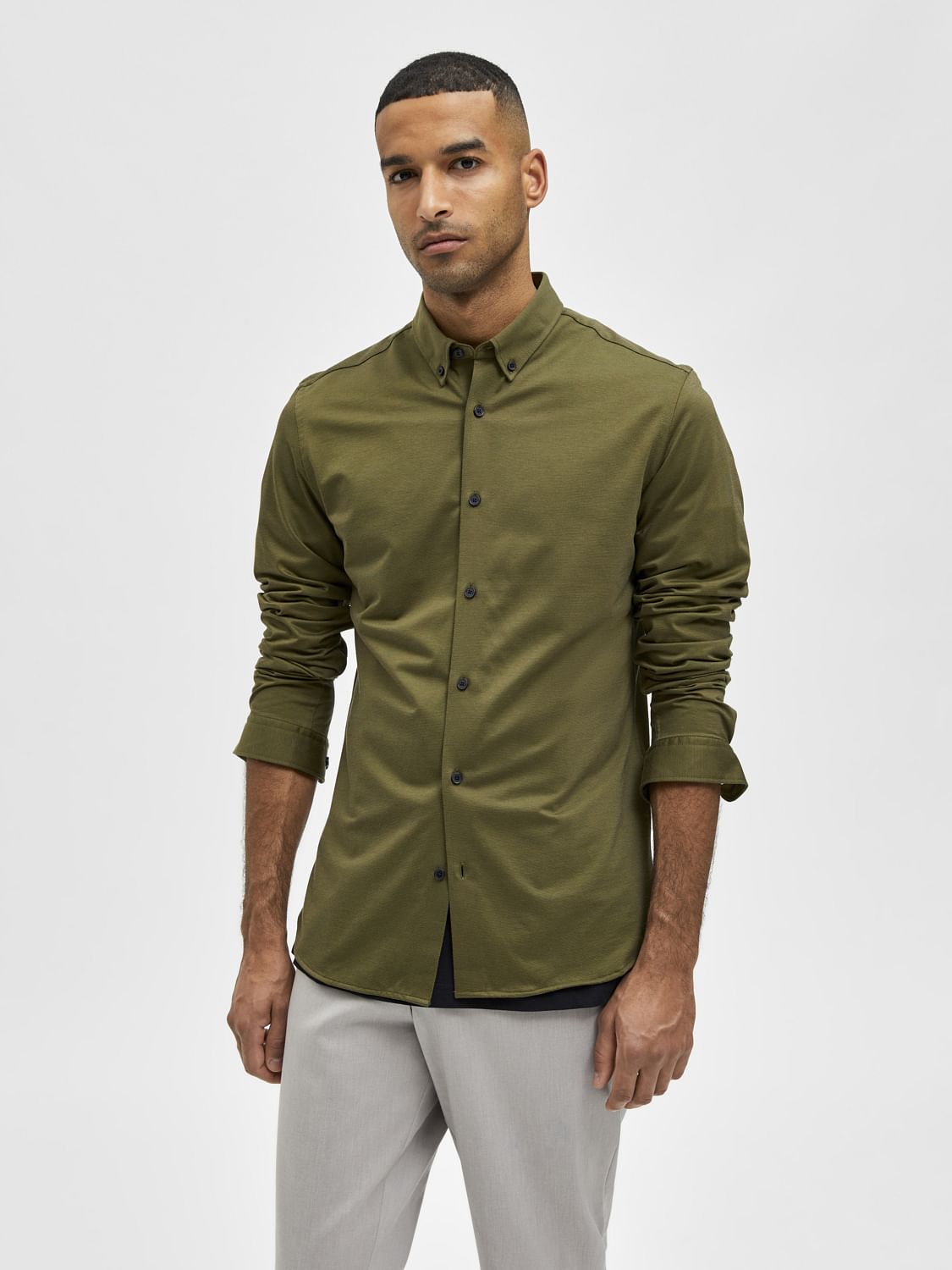 Green Button Down Full Sleeves Shirt