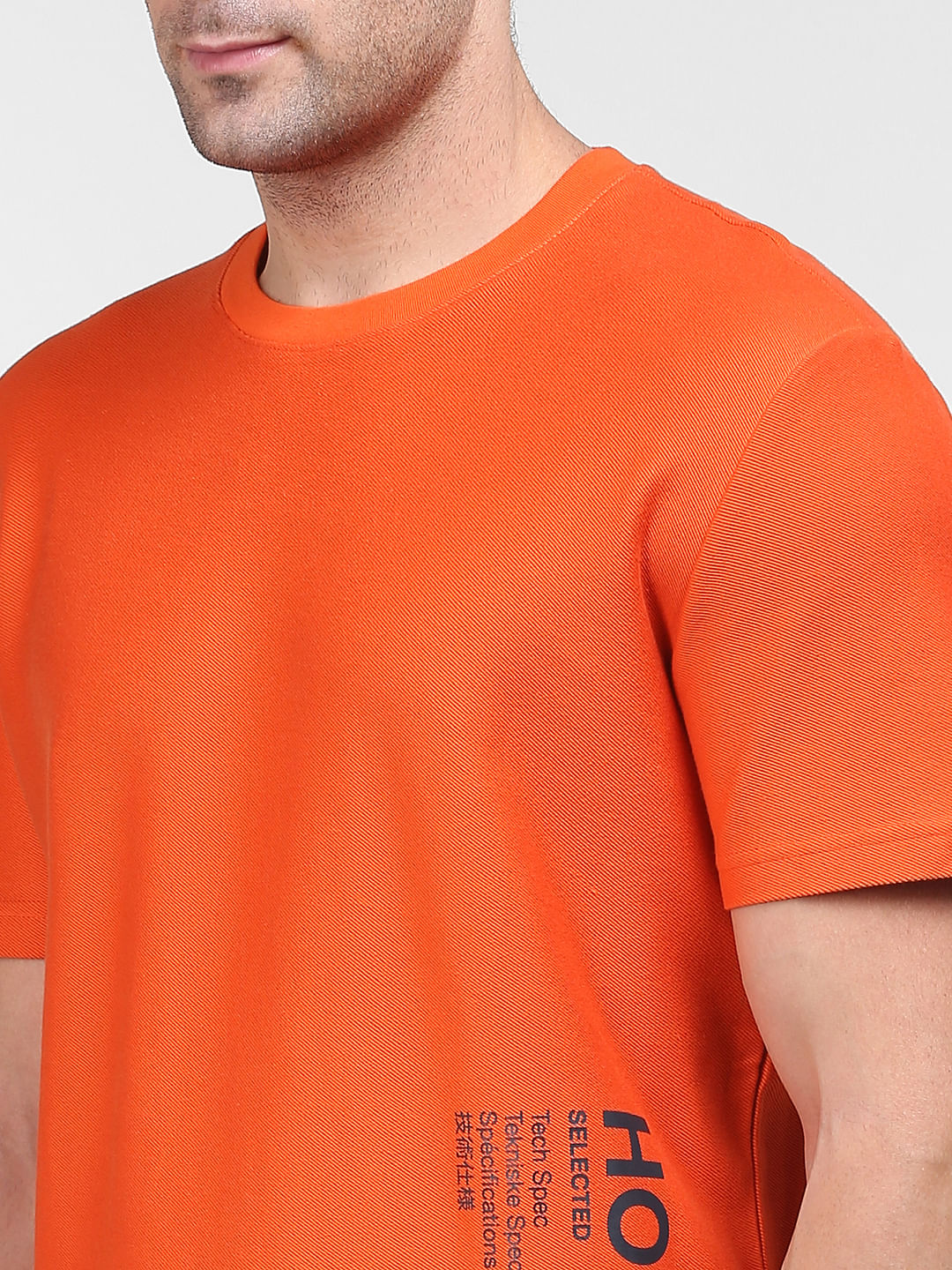 Orange Logo Print Crew Neck T-Shirt