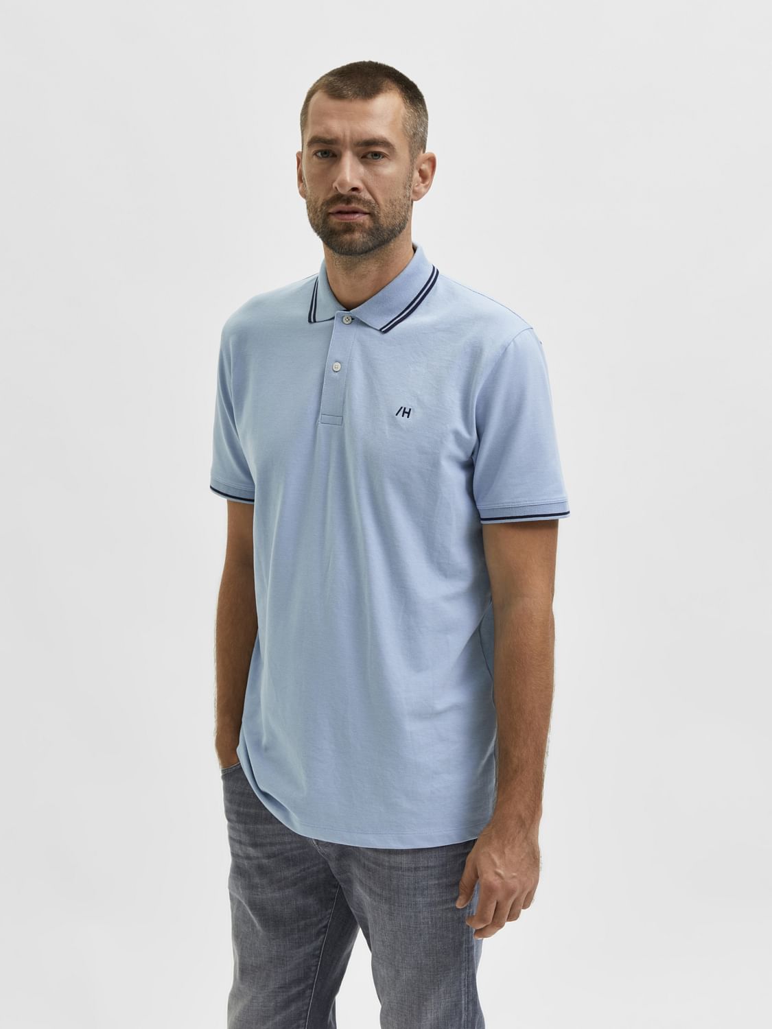 Light Blue Organic Cotton Polo Neck T-Shirt