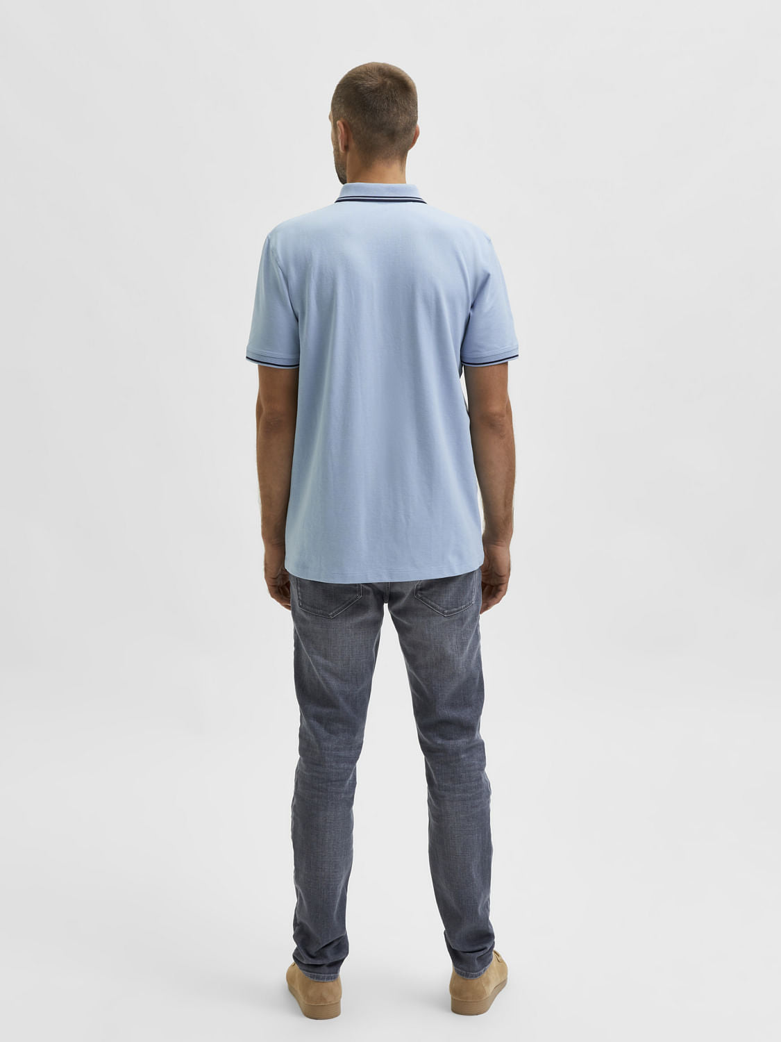Light Blue Organic Cotton Polo Neck T-Shirt