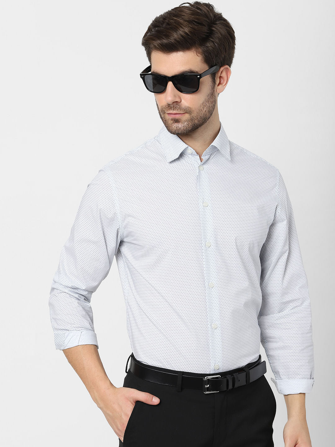 White Printed Full Sleeves Shirt