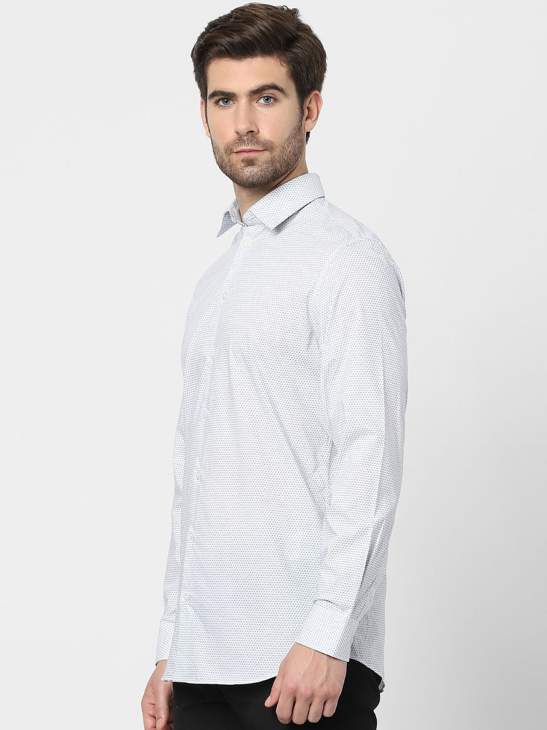 White Printed Full Sleeves Shirt