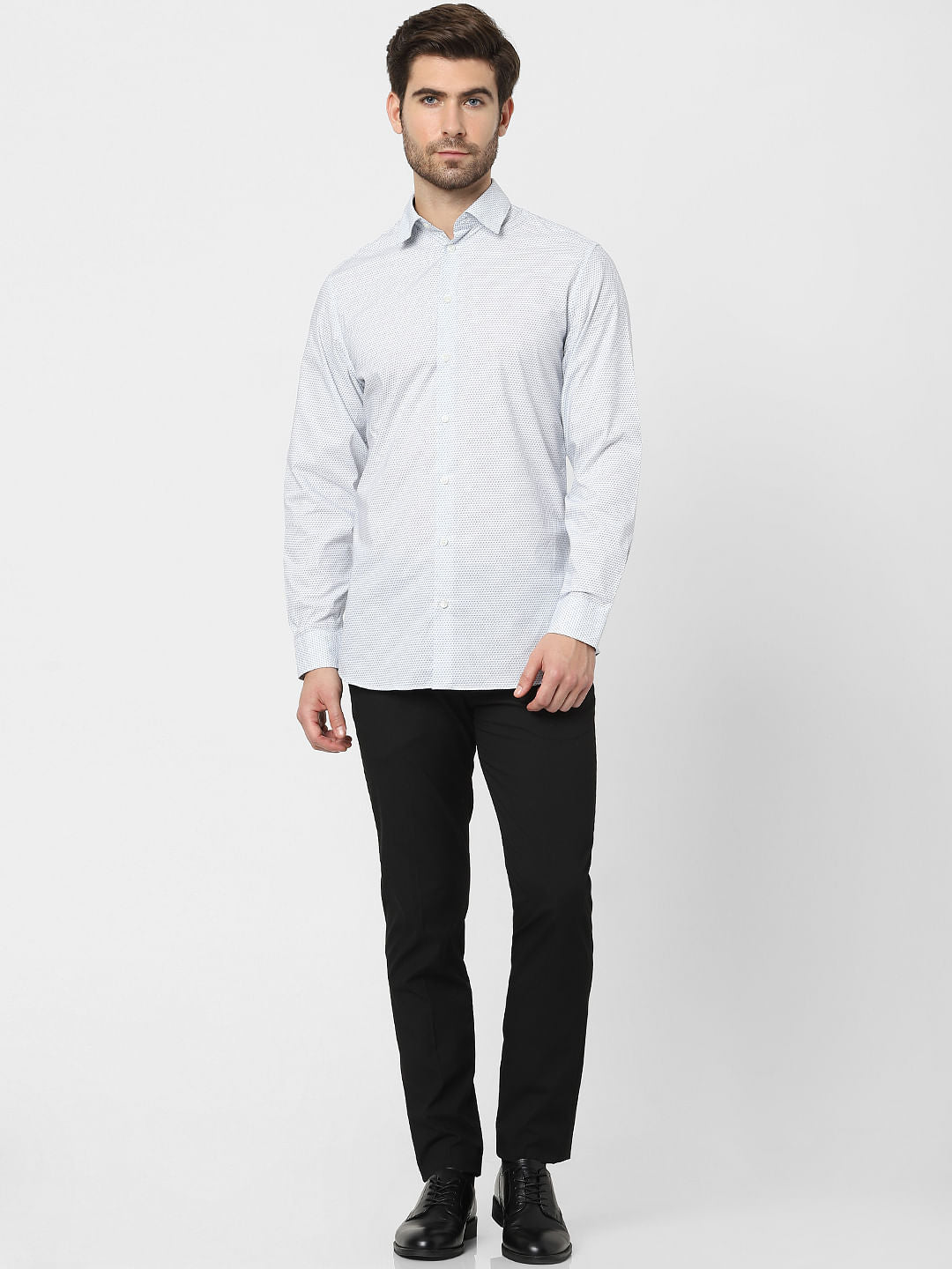White Printed Full Sleeves Shirt