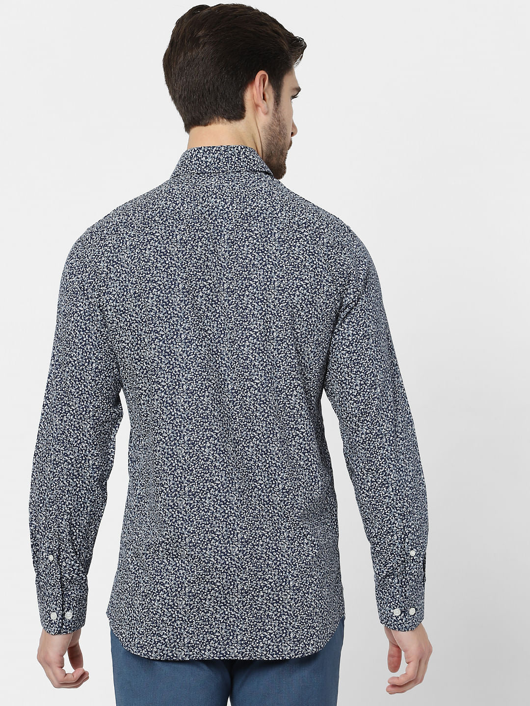 Dark Blue Printed Organic Cotton Full Sleeves Shirt