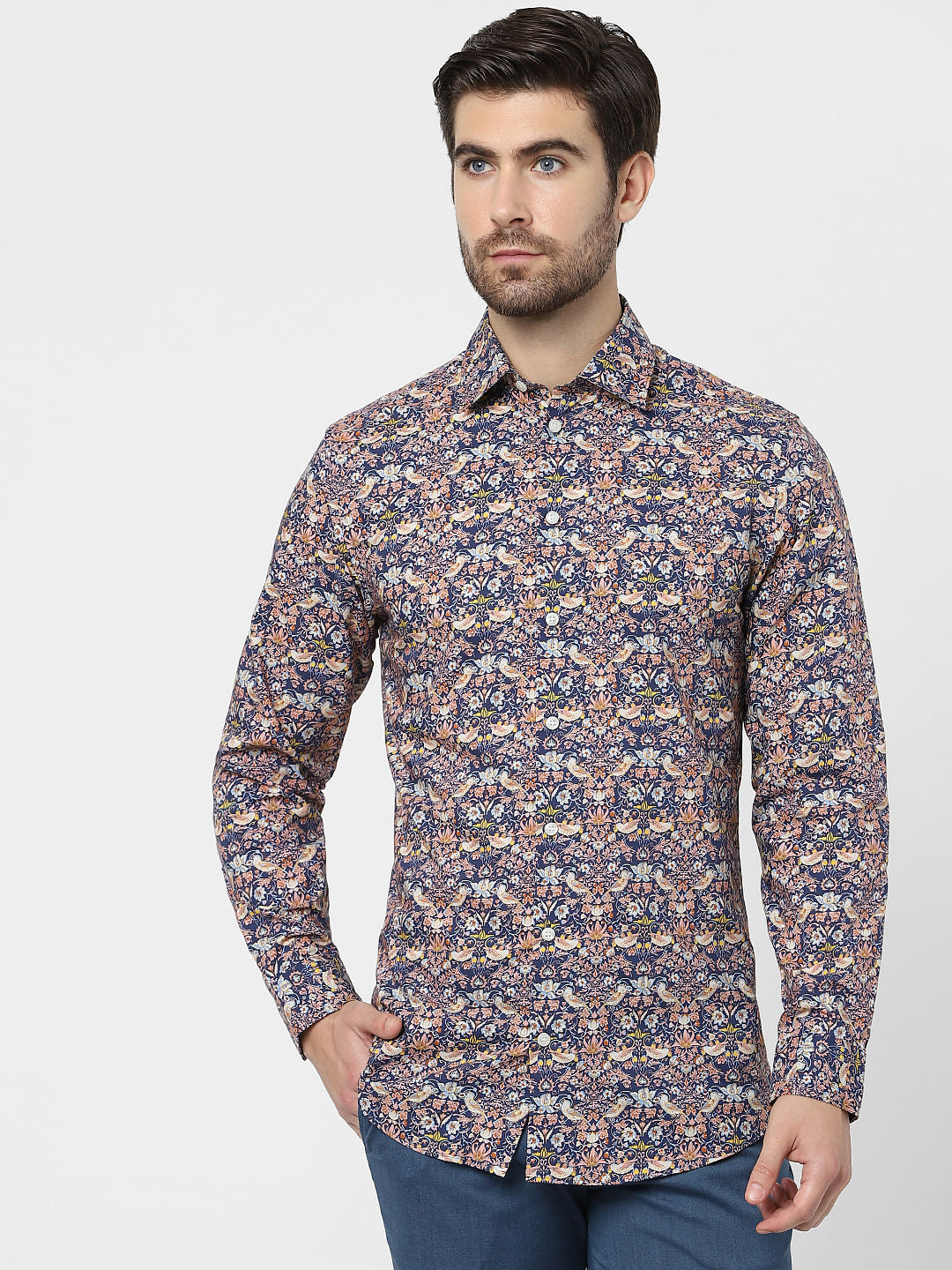 Dark Blue Printed Organic Cotton Full Sleeves Shirt