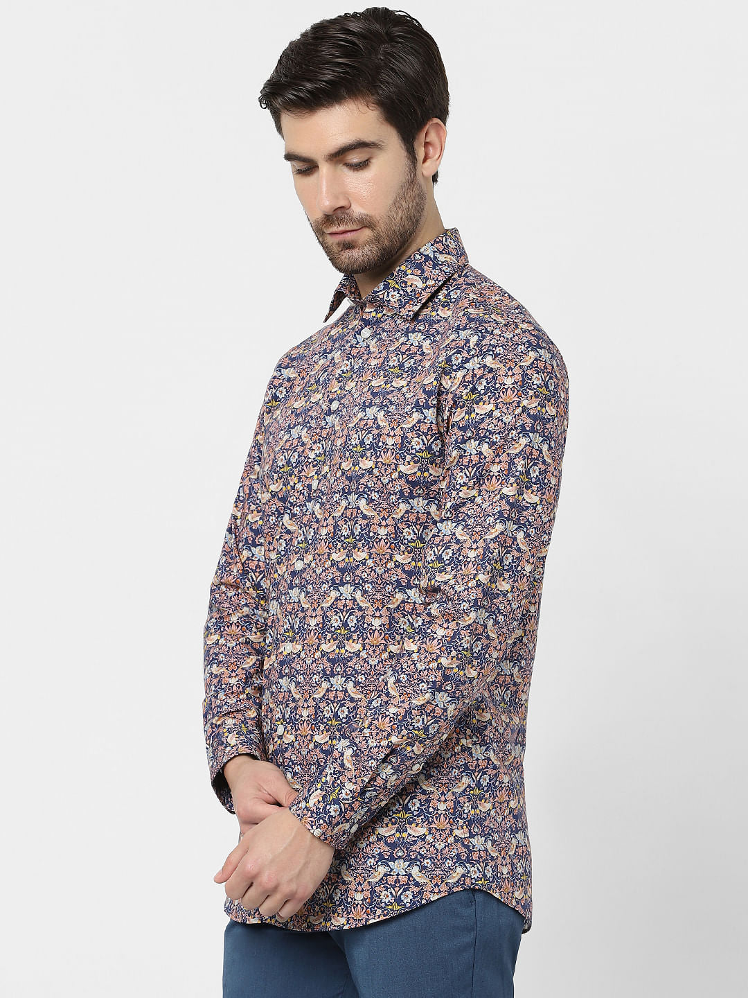 Dark Blue Printed Organic Cotton Full Sleeves Shirt