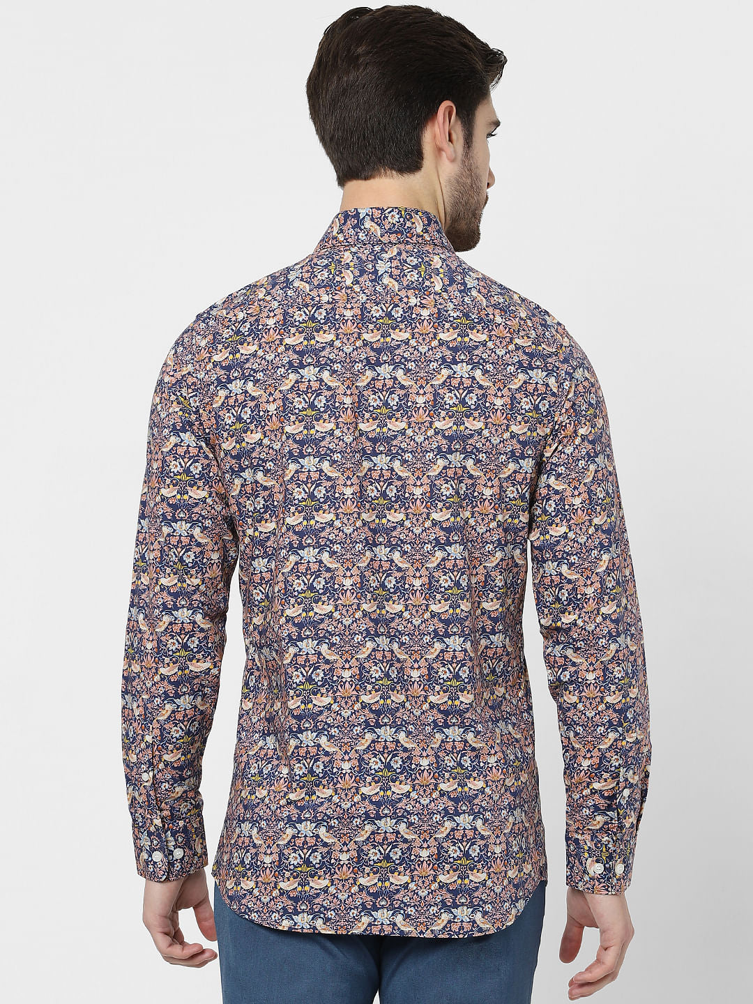 Dark Blue Printed Organic Cotton Full Sleeves Shirt