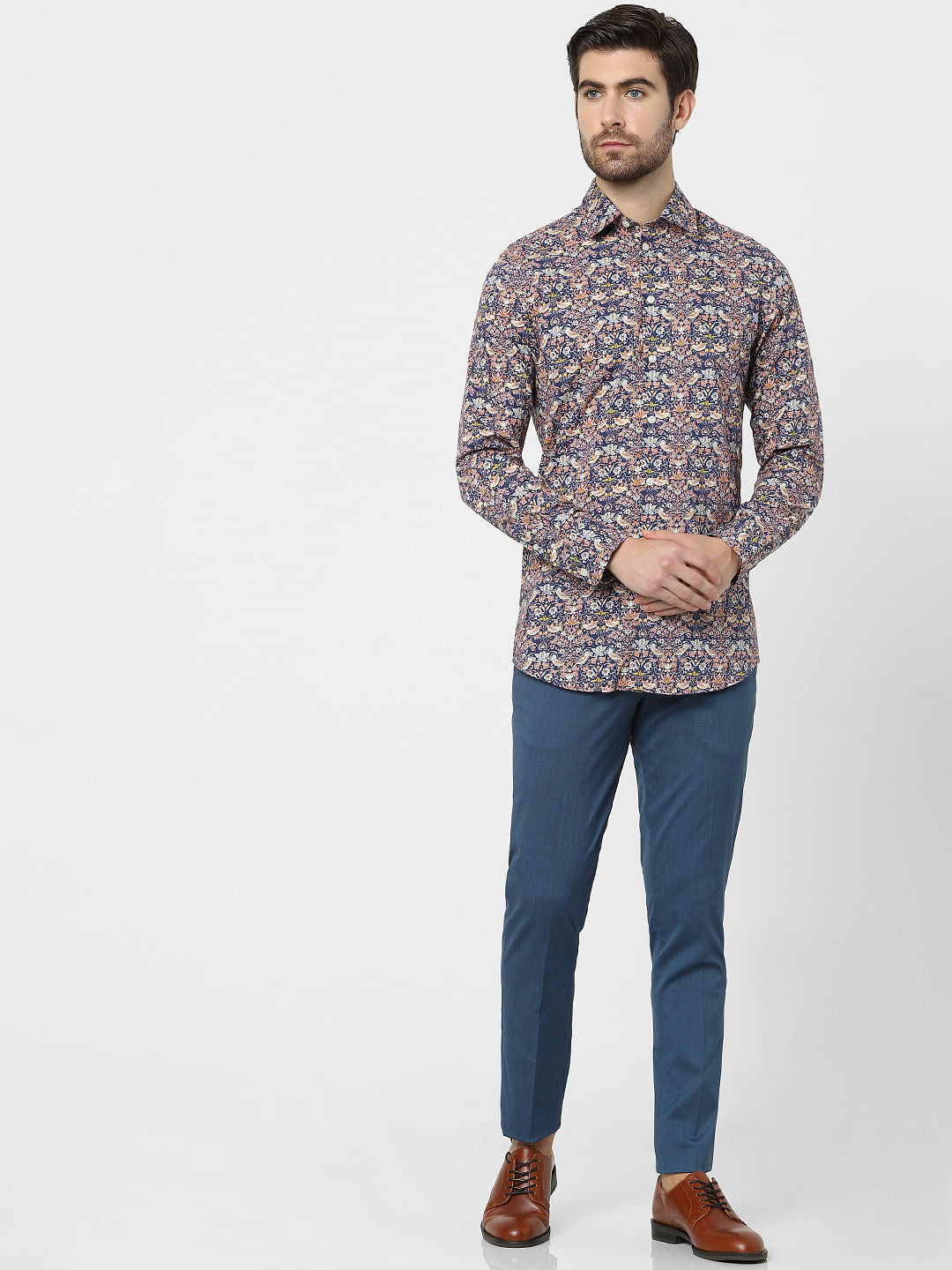 Dark Blue Printed Organic Cotton Full Sleeves Shirt