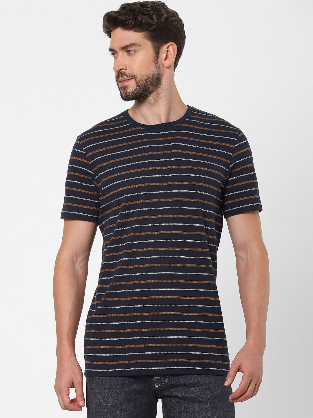 Blue Striped Organic Cotton Crew Neck T-Shirt