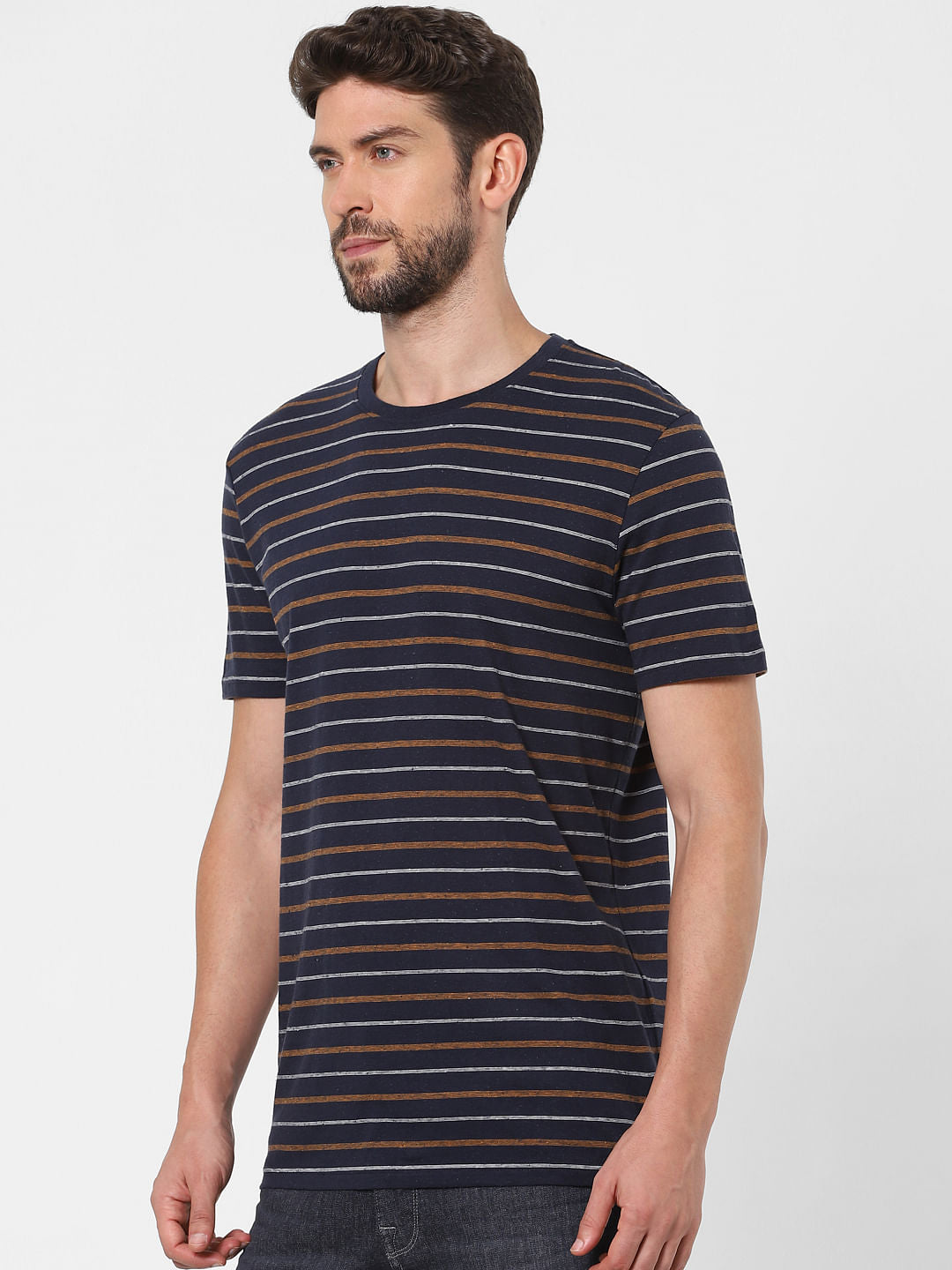 Blue Striped Organic Cotton Crew Neck T-Shirt