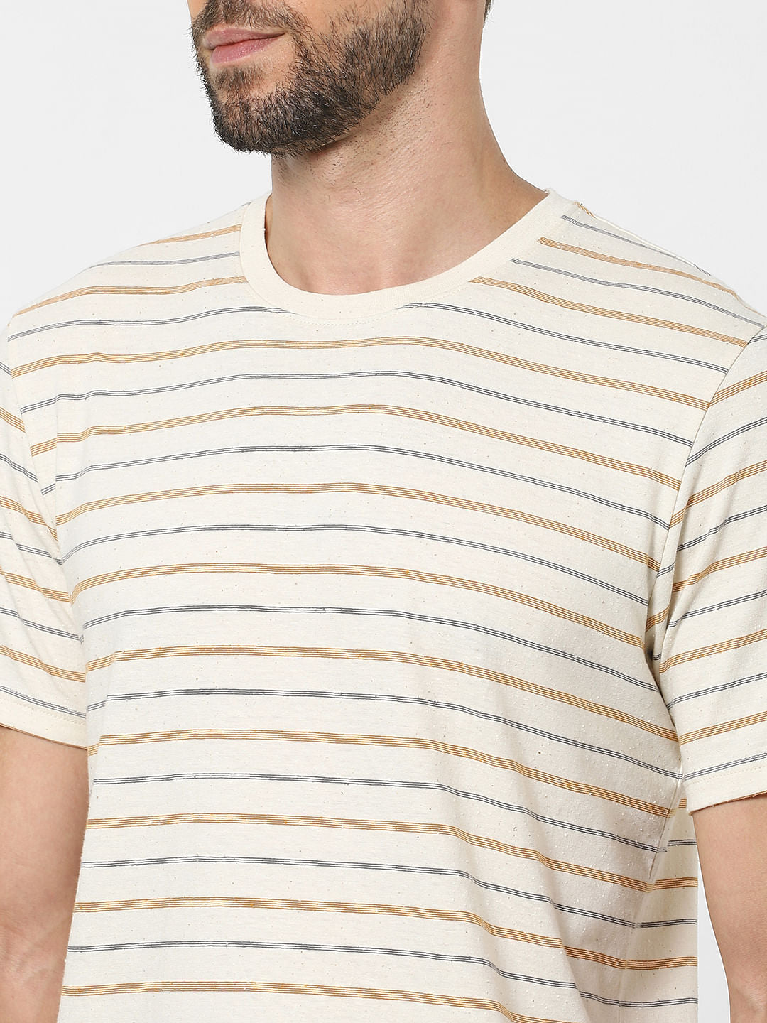 Off White Striped Organic Cotton Crew Neck T-Shirt