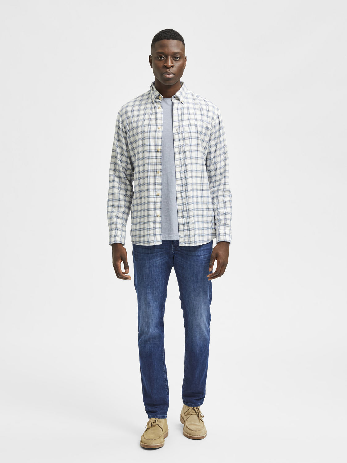 White Flannel Checked Full Sleeves Shirt
