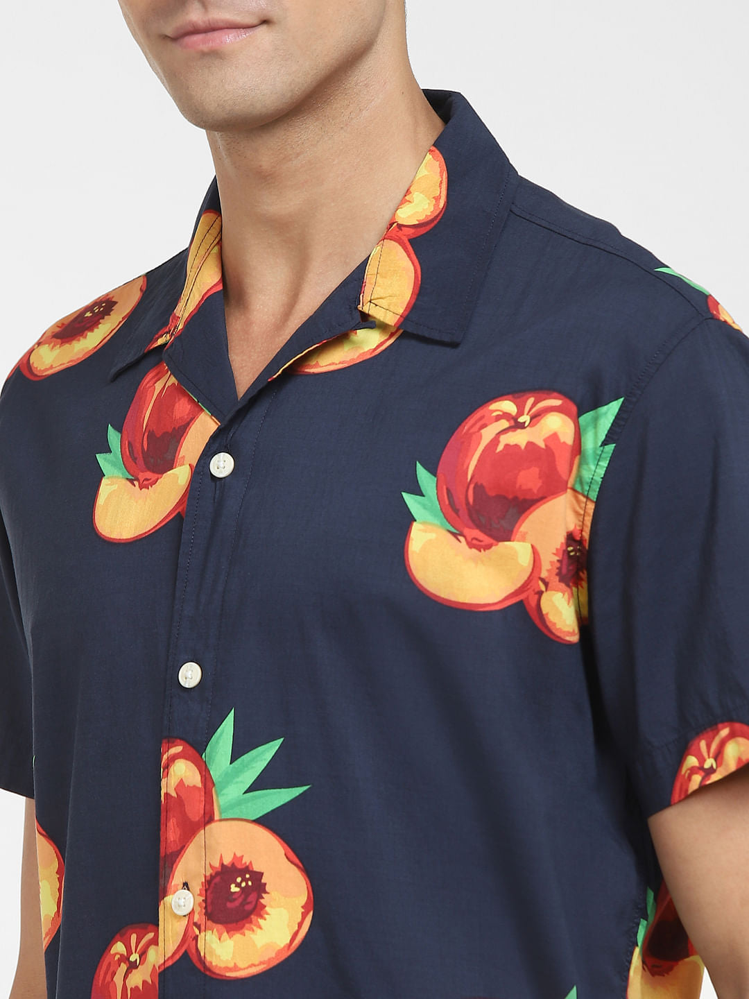 Navy Blue All Over Print Short Sleeves Shirt