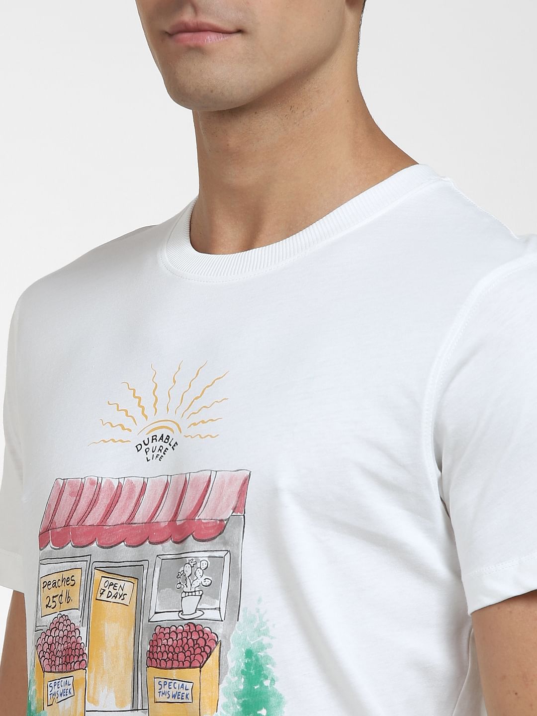 White Graphic Print Crew Neck T-Shirt