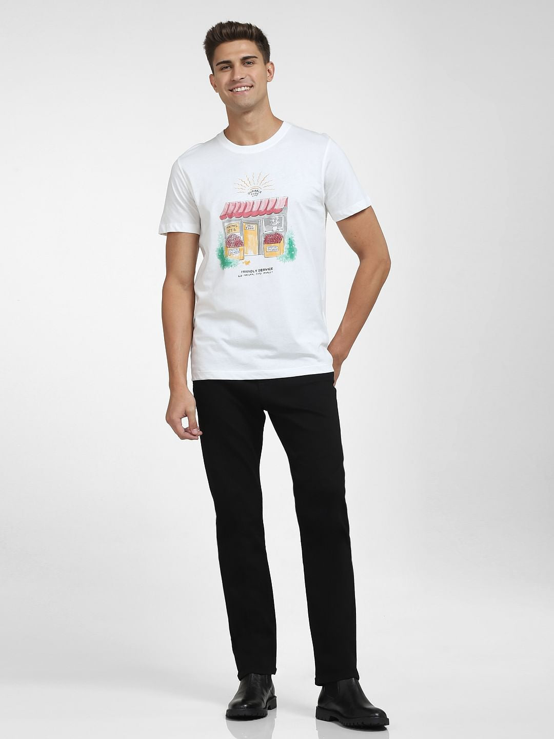 White Graphic Print Crew Neck T-Shirt