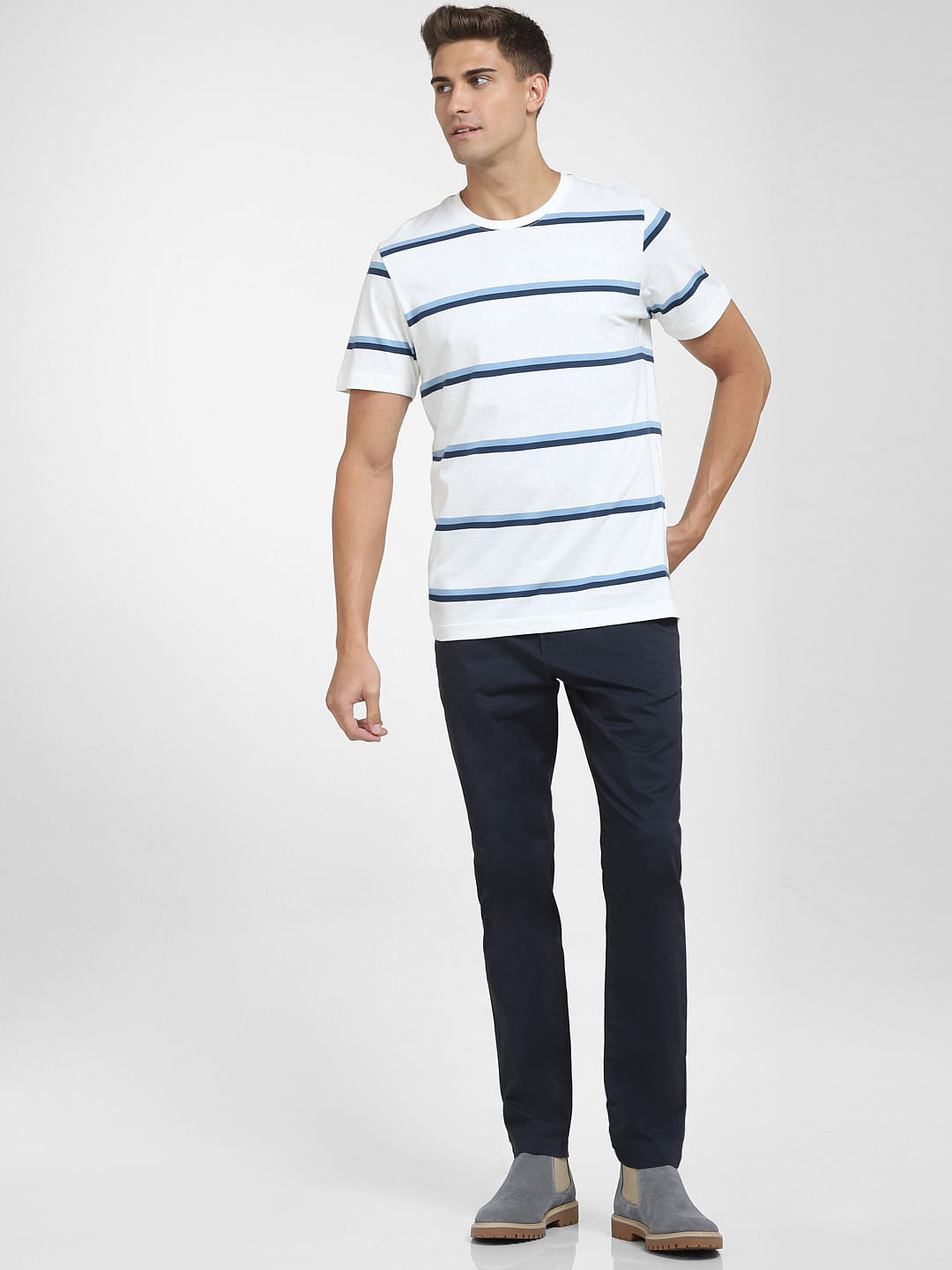 Blue Striped Crew Neck T-Shirt