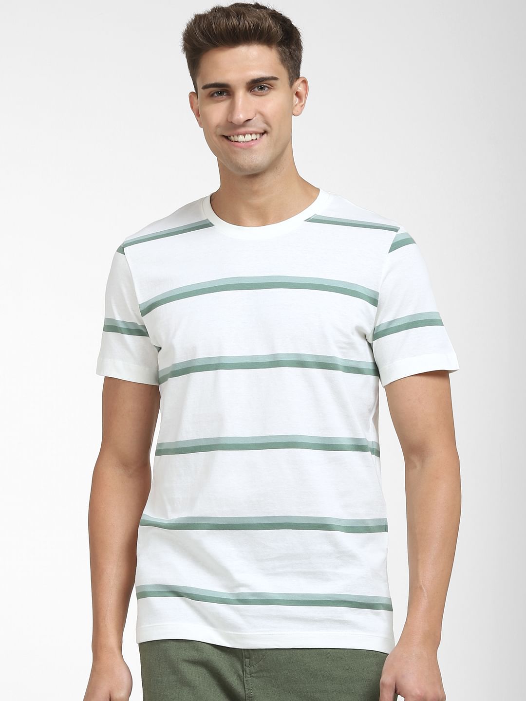 Green Striped Crew Neck T-Shirt