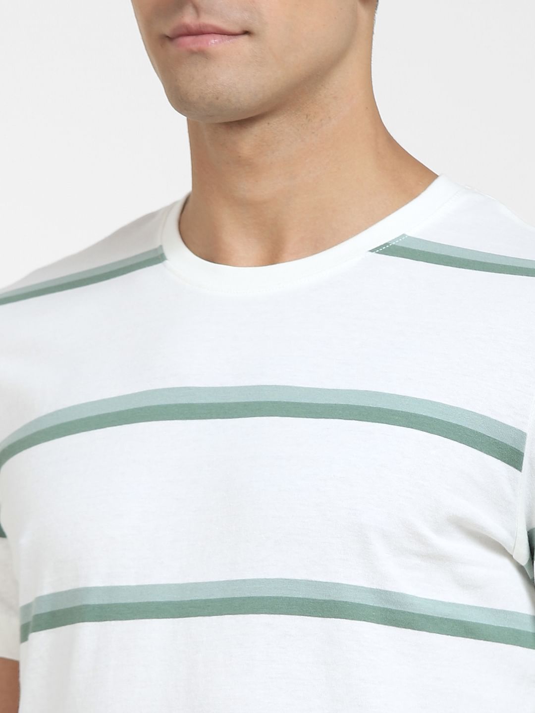 Green Striped Crew Neck T-Shirt