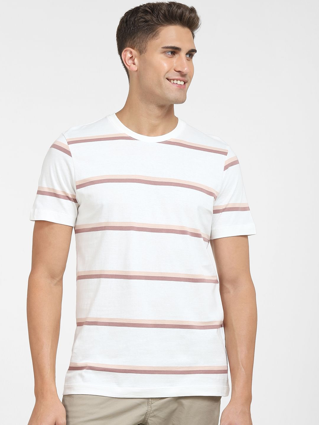 White Striped Crew Neck T-Shirt