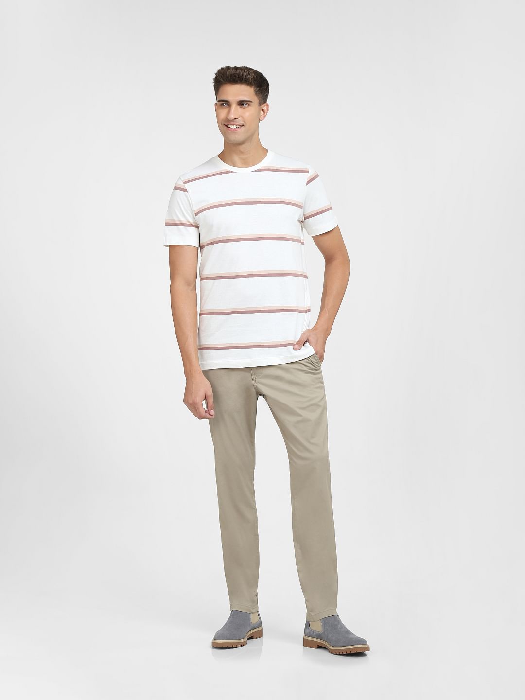 White Striped Crew Neck T-Shirt