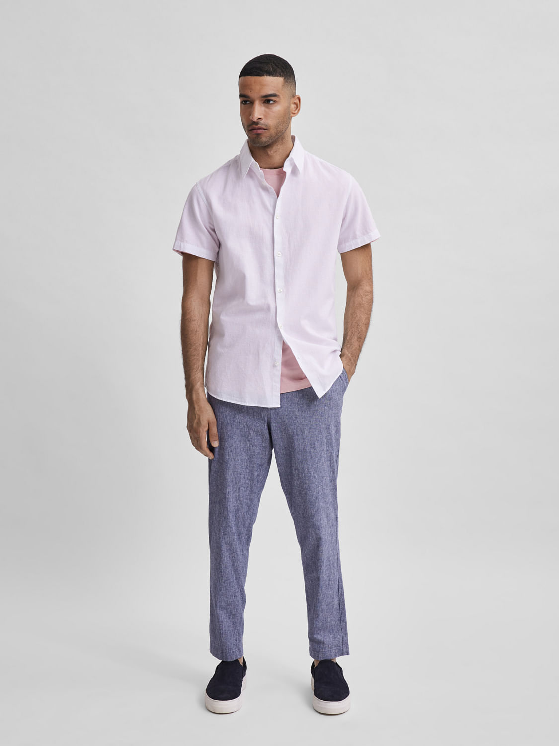 White Organic Cotton & Linen Blend Half Sleeves Shirt