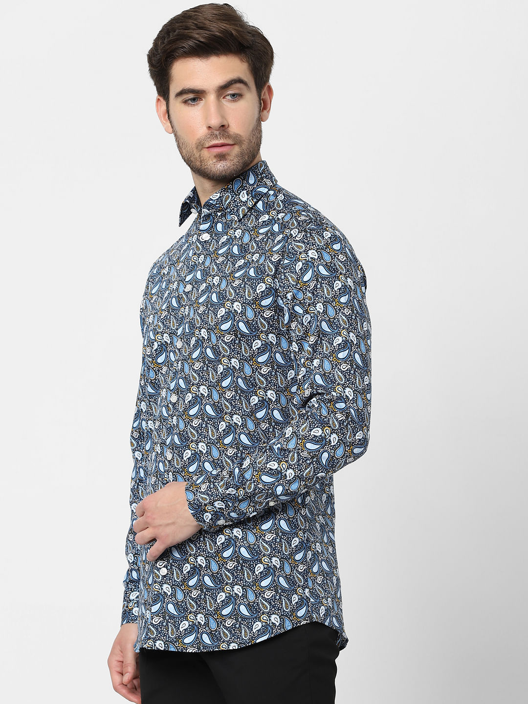 Blue Paisley Print Organic Cotton Full Sleeves Shirt