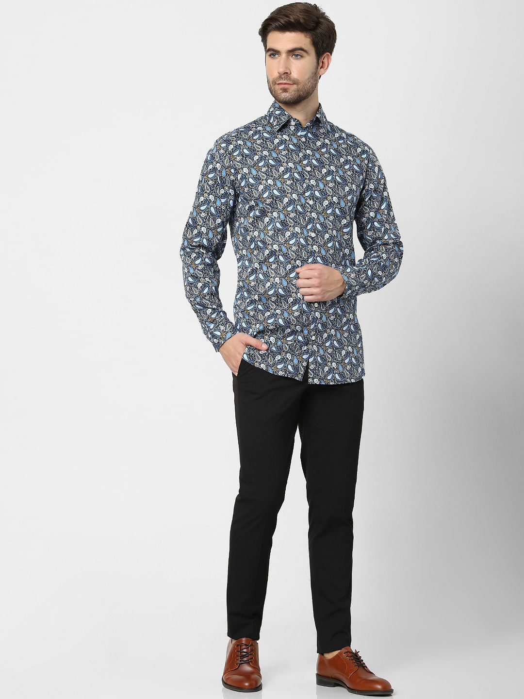 Blue Paisley Print Organic Cotton Full Sleeves Shirt