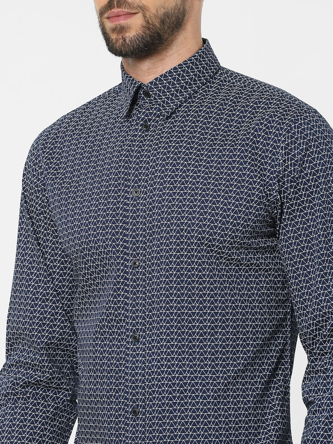 Blue Printed Organic Cotton Full Sleeves Shirt