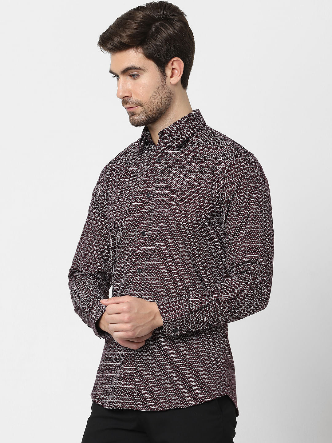 Red Printed Organic Cotton Full Sleeves Shirt