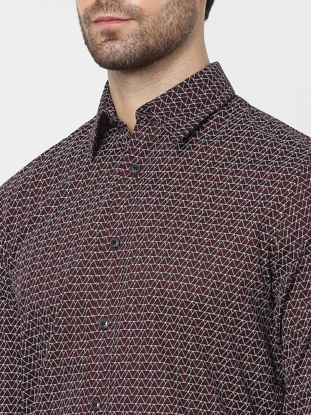 Red Printed Organic Cotton Full Sleeves Shirt